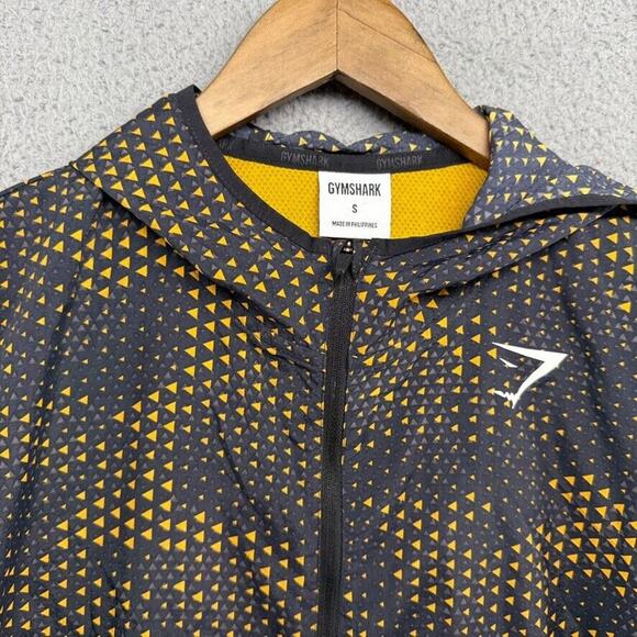 Gymshark Windbreaker Jacket Men's Small Black Yellow Camo Geometric Sport Woven - Picture 1 of 11